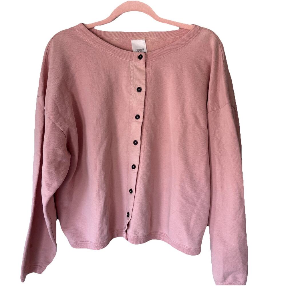 VTG Blush Pink Cropped Sweatshirt Cardigan OSFA Cozy Minimal Casual Cotton